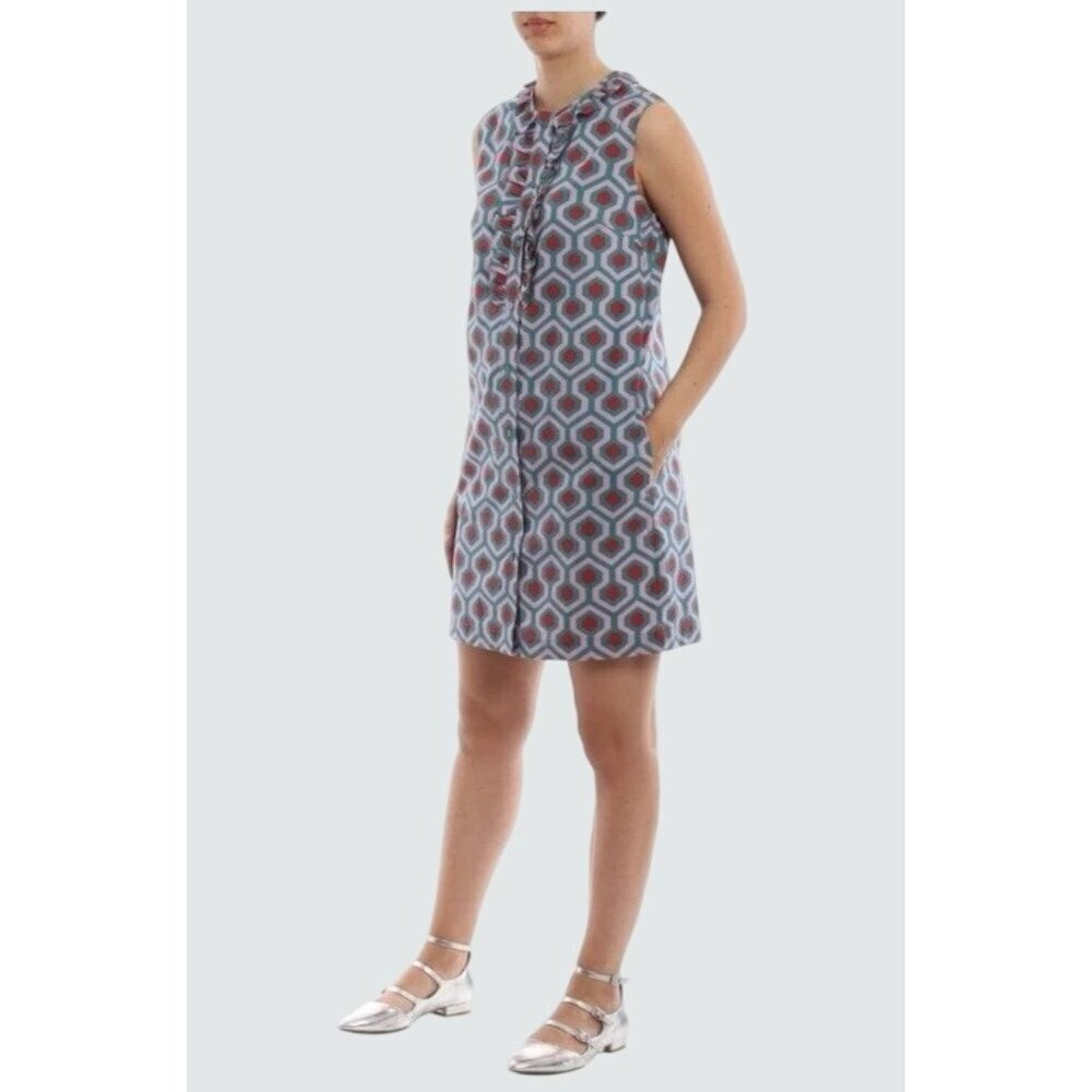 Weekend Max Mara Dress Vestido Corto - Curvato Sleeveless Geometric Print Ruffle